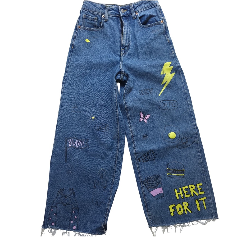 Y2K Denim Wild Fable High Rise Wide Leg Graphic Doodle Jeans Blue Size 2/26R